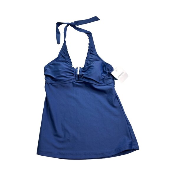 Croft & Barrow Size 6 Blue Halter Tankini Top 6 Ruffle Ring Bust Enhancer New - Picture 1 of 6